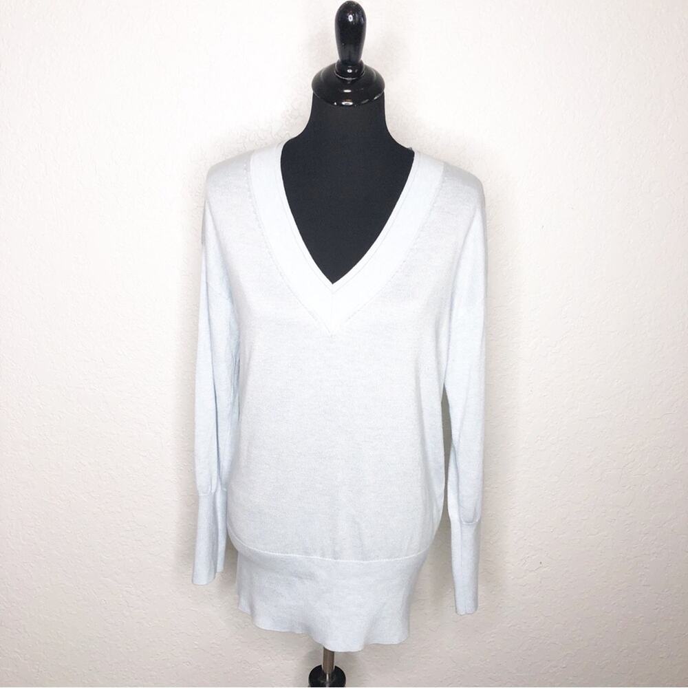 WHBM‎ light blue deep v neck wool blend sweater size Medium